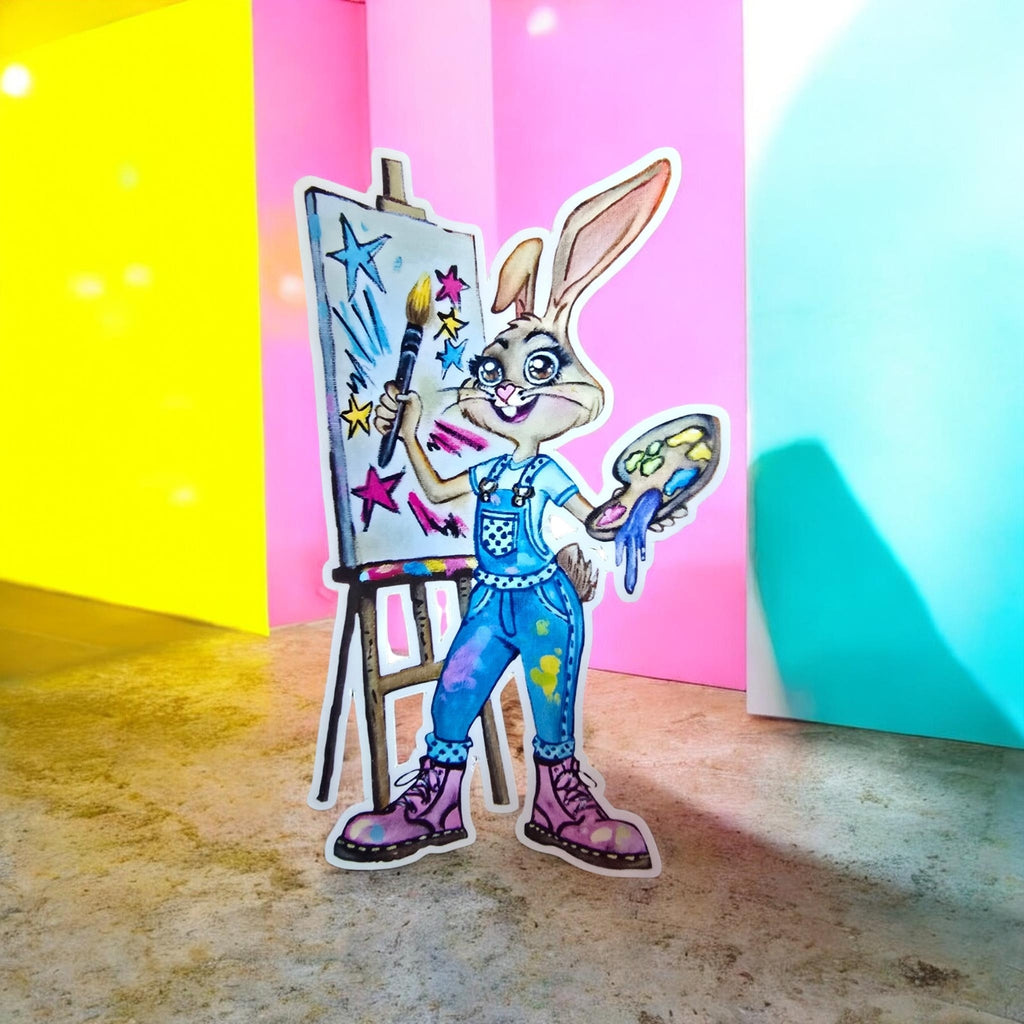 Dash Sticker – Lightning‑Speed Bunny Artist